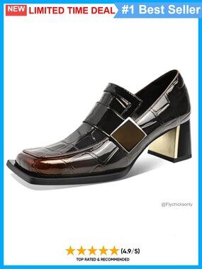 Square Toe Chunky Heel Slip On Loafers Faux Leather Dress Shoes